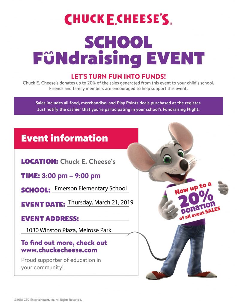 Emerson Elementary School Join Us For Chuck E Cheeses Fundraising